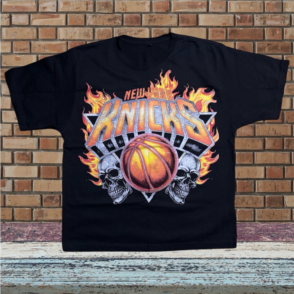 New York Knicks kiy studios Black Graphic New York Knick’s token fire t-shirt